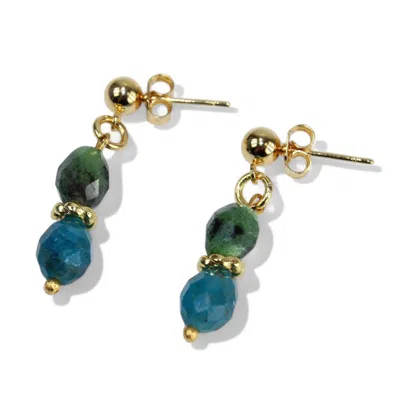 By Virgo Women's Blue / Green / Gold Earth Apatite Earing In Multi