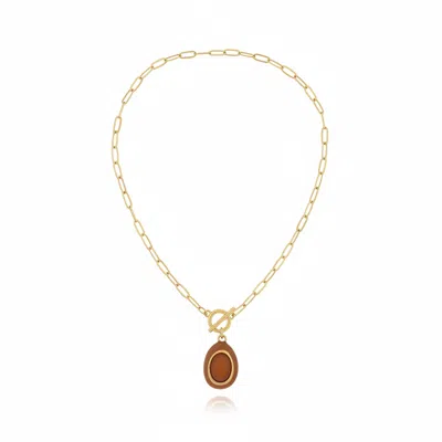 By Virgo Women's Brown Amber Drop Necklace