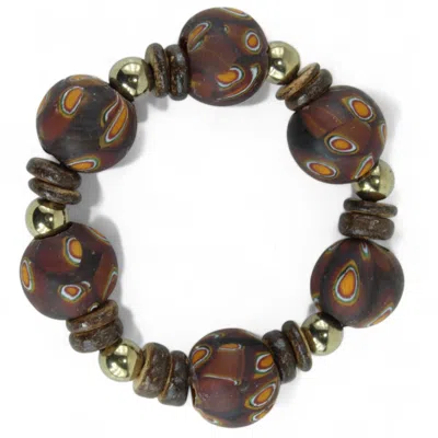 By Virgo Women's Brown / Gold Abida Ghana Beaded Bracelet