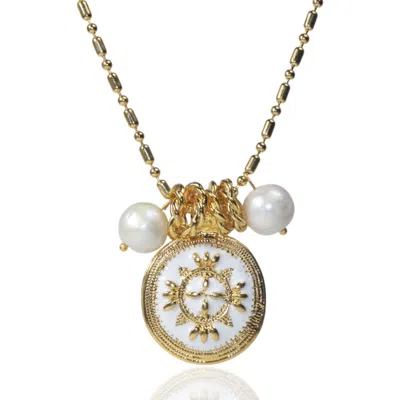 By Virgo Women's Golden Sunburnst Gold Plated Pearl Necklace