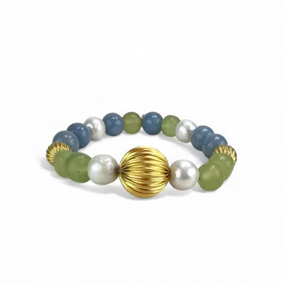 By Virgo Women's Green / Blue / Gold Norell Peral & Angelit Gemstone Bracelet