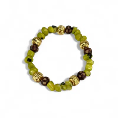 By Virgo Women's Green / Gold / Brown Sylva Coral Gemstone Bracelet