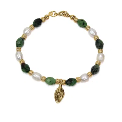 By Virgo Women's Green / Gold / White Heloira Zoisite Beaded Bracelet