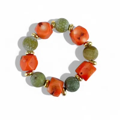 By Virgo Women's Green / Red / Gold Calari Coral & Jasper Gemstone Bracelet In Multi