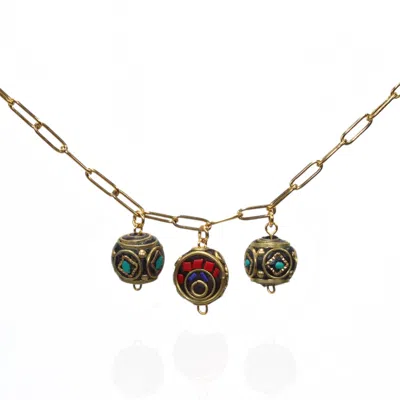 By Virgo Women's Red / Blue / Gold Eclipse Charm Chain Necklace