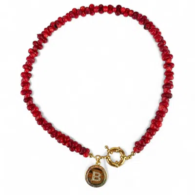 By Virgo Women's Red / Gold Rubera Initial Coral Gemstone Necklace In Multi