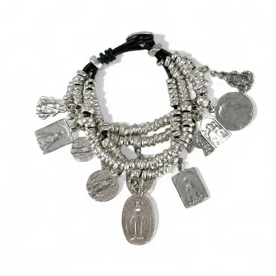 By Virgo Women's Silver / Black Serafina Antique Silver Charm Bracelet In Multi