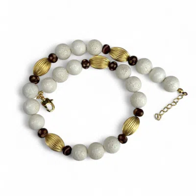 By Virgo Women's White / Brown / Gold Nayla Coral Beaded Necklace