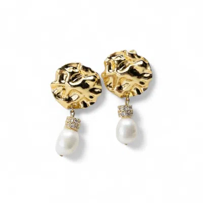 By Virgo Women's White / Gold Ava Pearl Earing