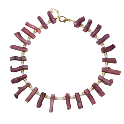By Virgo Women's White / Gold / Pink Camellia Coral & Pearl Beaded Necklace