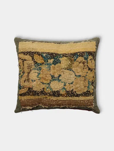 By Walid 17th-century Verdure Tapestry Linen And Damask Cushion (16.5in/42cm) In Multi