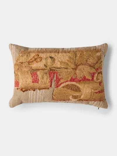 By Walid 18th-century French Aubusson Tapestry Wool And Damask Cushion (23.5in/60cm) In Brown
