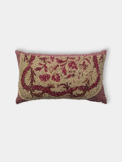 By Walid 18th-century Needlepoint Wool And Damask Cushion (21.5in/55cm) In Brown