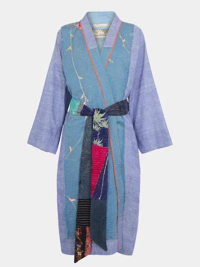 By Walid 1920s Chinese Embroidered Silk Dressing Gown One Size  Abask Luxury Gift In Blue