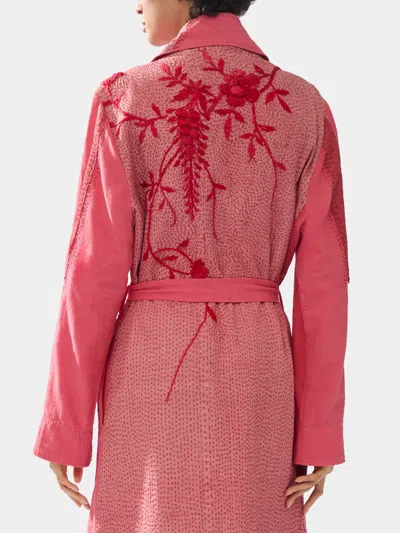 By Walid 1920s Embroidered Khadi Silk Kimono Dressing Gown  Abask Luxury Gift In Pink