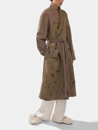 By Walid 1920s Embroidered Khadi Silk Kimono Dressing Gown  Abask Luxury Gift In Brown