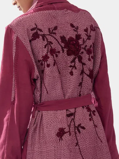 By Walid 1920s Embroidered Khadi Silk Kimono Dressing Gown  Abask Luxury Gift In Burgundy