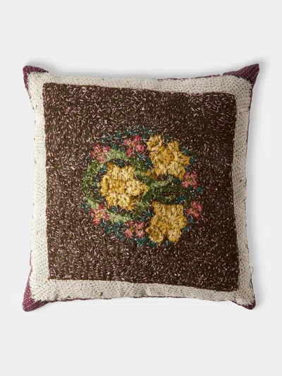 By Walid 1920s Needlepoint Wool, Linen And Damask Cushion (23.5in/60cm)