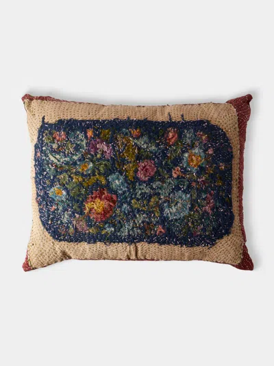 By Walid 1930s Needlepoint Wool, Linen And Damask Cushion (27.5in/70cm)