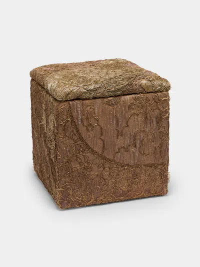 By Walid 19th-century Chinese Embroidered Silk Storage Stool In Brown