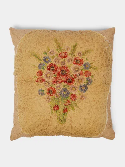By Walid 19th-century Needlepoint Linen Cushion  Abask Luxury Gift In Yellow