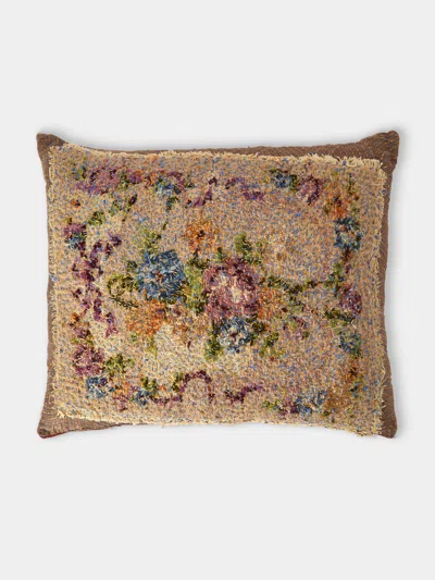 By Walid 19th-century Needlepoint Wool And Silk Damask Cushion (23.5in/60cm) In Brown