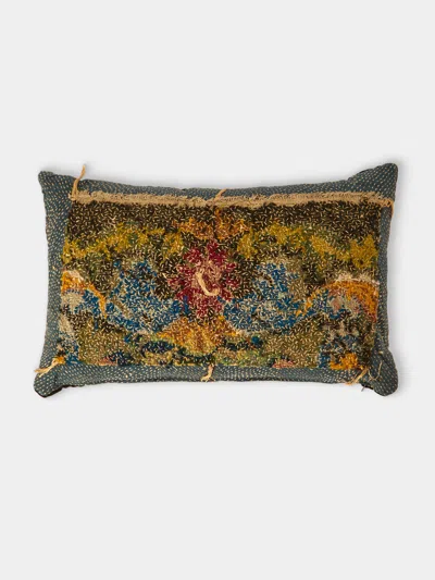 By Walid 19th-century Needlepoint Wool, Linen And Velvet Cushion (21.5in/55cm) In Multi