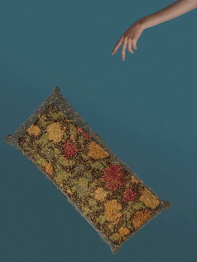 By Walid 19th-century Needlepoint Wool, Linen And Velvet Cushion (23.5in/60cm) In Multi