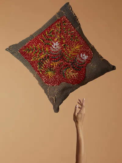 By Walid 19th-century Victorian Needlepoint Wool Cushion In Multi