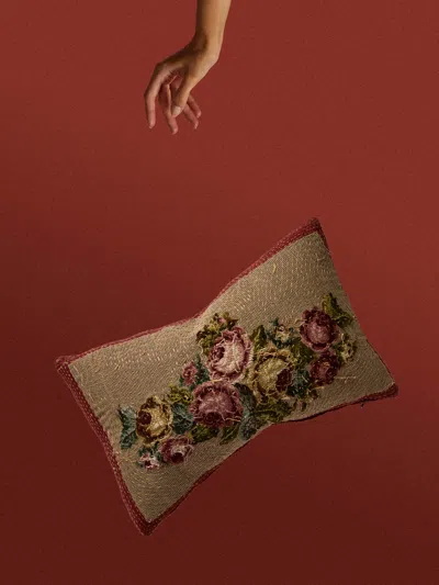 By Walid 19th-century Needlepoint Wool And Damask Cushion (19.5in/50cm)