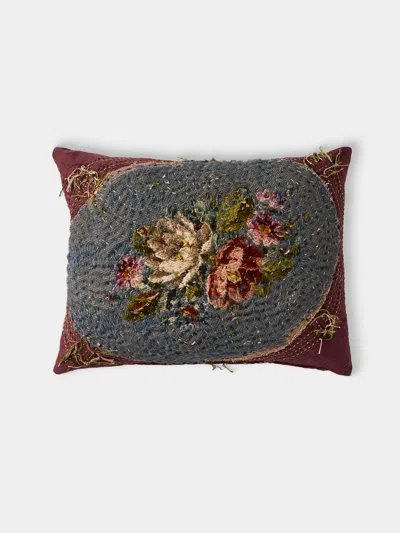 By Walid 19th-century Needlepoint Wool And Damask Cushion (19.5in/50cm)