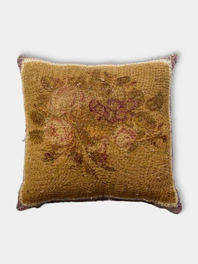 By Walid 19th-century Needlepoint Wool, Lace And Damask Cushion (32.5in/83cm) In Multi