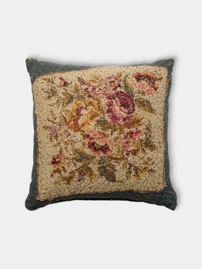By Walid 19th-century Needlepoint Wool, Linen And Cotton Cushion (19.5in/50cm) In Multi