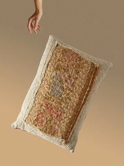 By Walid 19th-century Needlepoint Wool, Linen And Damask Cushion (17.5in/45cm)
