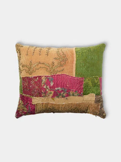 By Walid 19th-century Ottoman Sirma And Silk-damask Patchwork Cotton Cushion (19.5in/50cm) In Green
