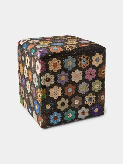 By Walid 19th-century Patchwork Silk And Oak Storage Stool