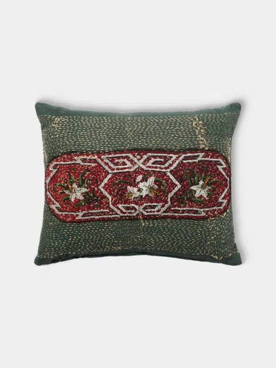 By Walid 19th-century Victorian Beaded Needlepoint Wool And Linen Cushion (21.5in/45cm) In Multi