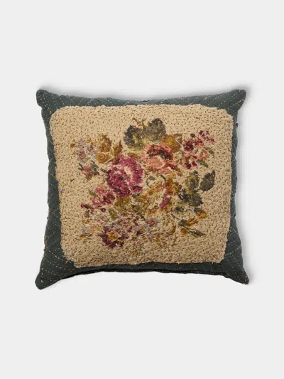 By Walid 19th-century Victorian Needlepoint Patchwork Wool And Cotton Cushion (19.5in/50cm) In Multi