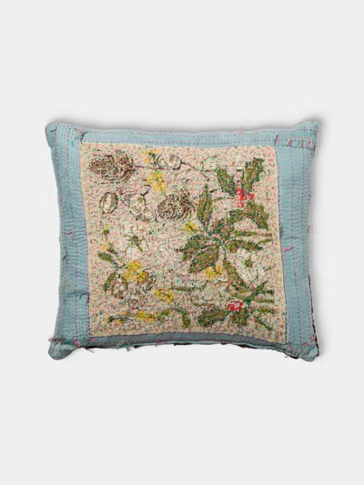 By Walid 19th-century Victorian Needlepoint Patchwork Wool And Cotton Cushion (20.5in/52cm) In Blue