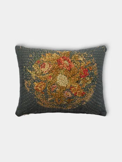 By Walid 19th-century Victorian Needlepoint Wool And Cotton Cushion (17.5in/45cm) In Multi