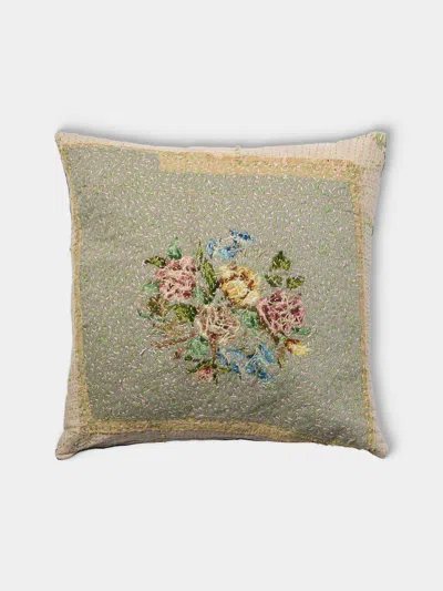 By Walid 19th-century Victorian Needlepoint Wool And Linen Cushion (19.5in/50cm) In Gray