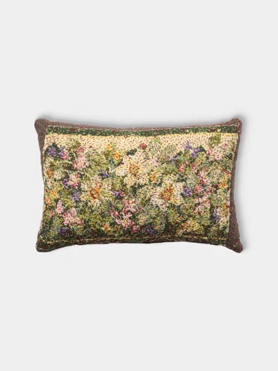 By Walid 19th-century Victorian Needlepoint Wool, Linen And Damask Cushion (19.5in/50cm) In Multi