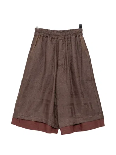 By Walid Embroidered Layered Shorts In Brown