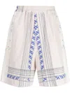 By Walid Floral-embroidered Linen Drop-crotch Shorts