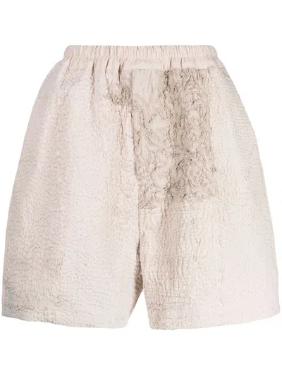 By Walid Embroidered-patchwork Bermuda Shorts In Neutrals