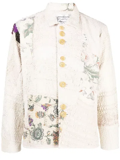 By Walid Embroidered-patchwork Cotton Shirt Jacket In Neutrals