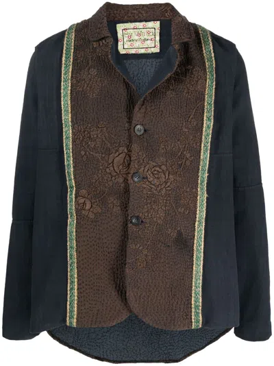 By Walid Floral-embroidered Blazer In Grey
