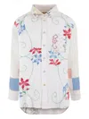 By Walid Floral-embroidery Linen Shirt In Neutral