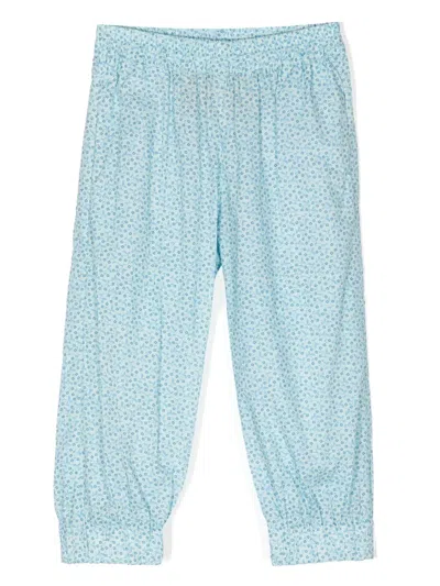 By Walid Kids' Floral-print Cotton Trousers In Blue