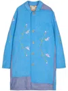 By Walid Flower-embroidered Cotton Coat In Blue